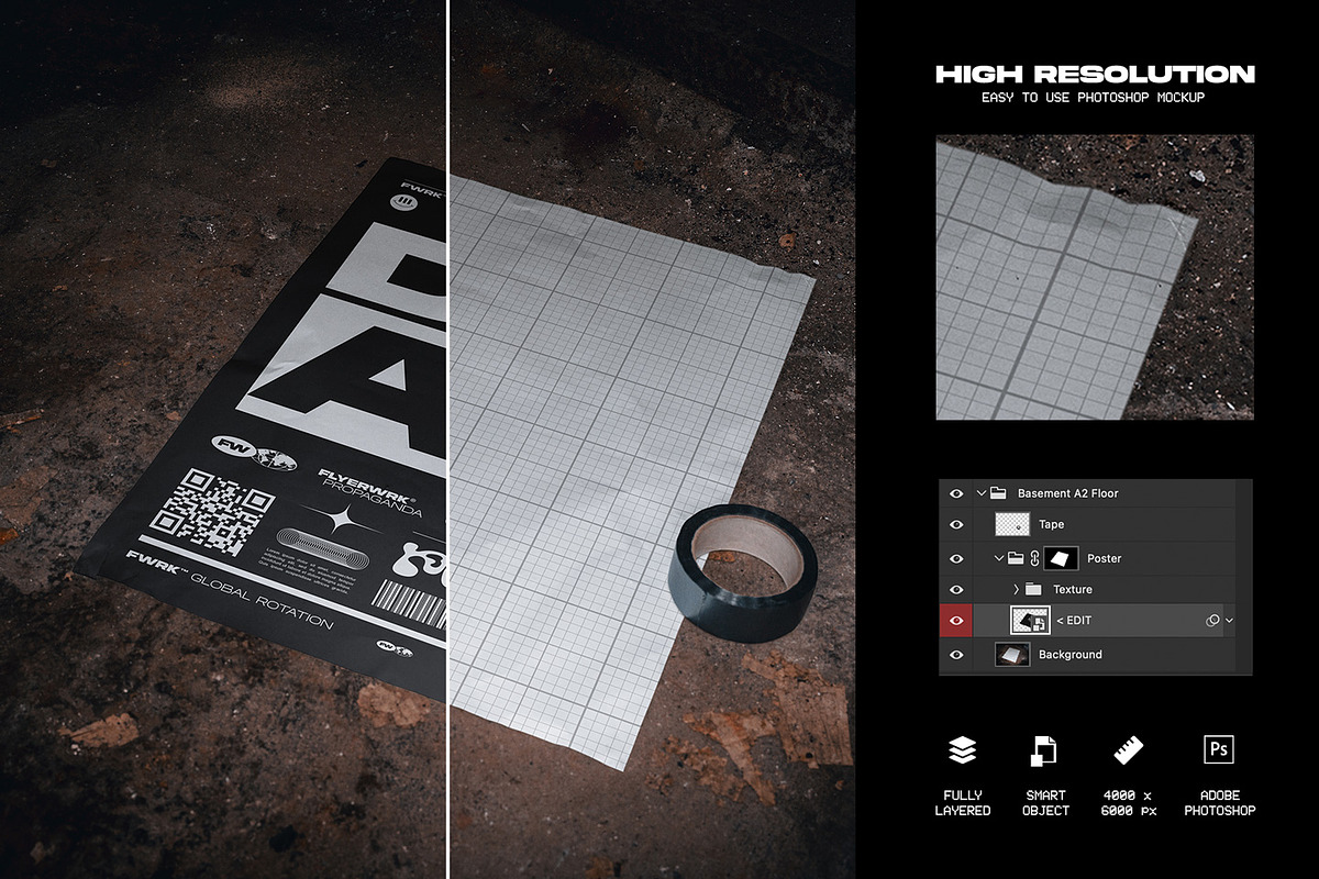 Basement Poster Mockup Bundle, an Advertising Mockup by FLYERWRK (Photo 3 of 10)