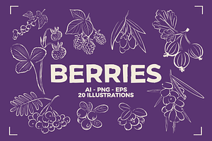 BERRY LINE ART SET (20 elements), a Food Illustration by Bonfloret Studio