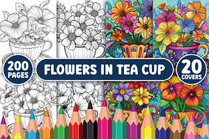 Flowers in Tea Cup Coloring Pages, a Decorative Illustration by BrightMart