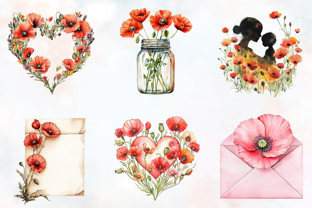 Poppy Mother's Day Watercolor Png, an Illustration by RobertsArt (Photo 3 of 7)