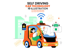 10 Self Driving Car Technology, a Transportation Illustration by denayunebgt