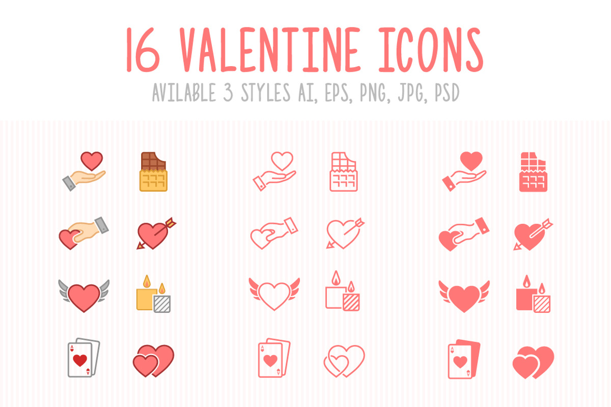 Set of 3 Styles Valentine Icons