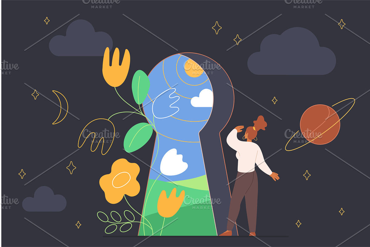 Self discovery identity search find, a Person Illustration by Lemberg Vector
