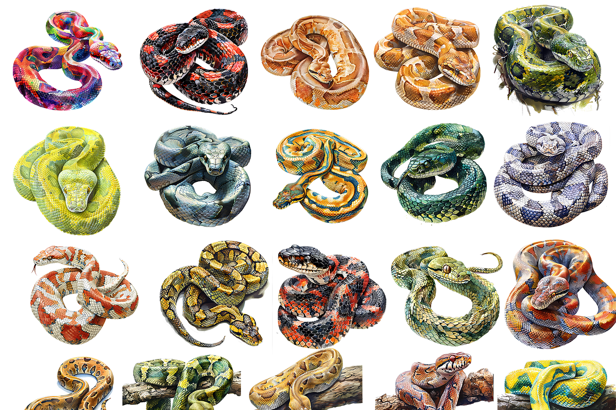 Watercolor Snakes Clipart, 20 PNGs, an Object Graphic by stickermadness (Photo 3 of 4)