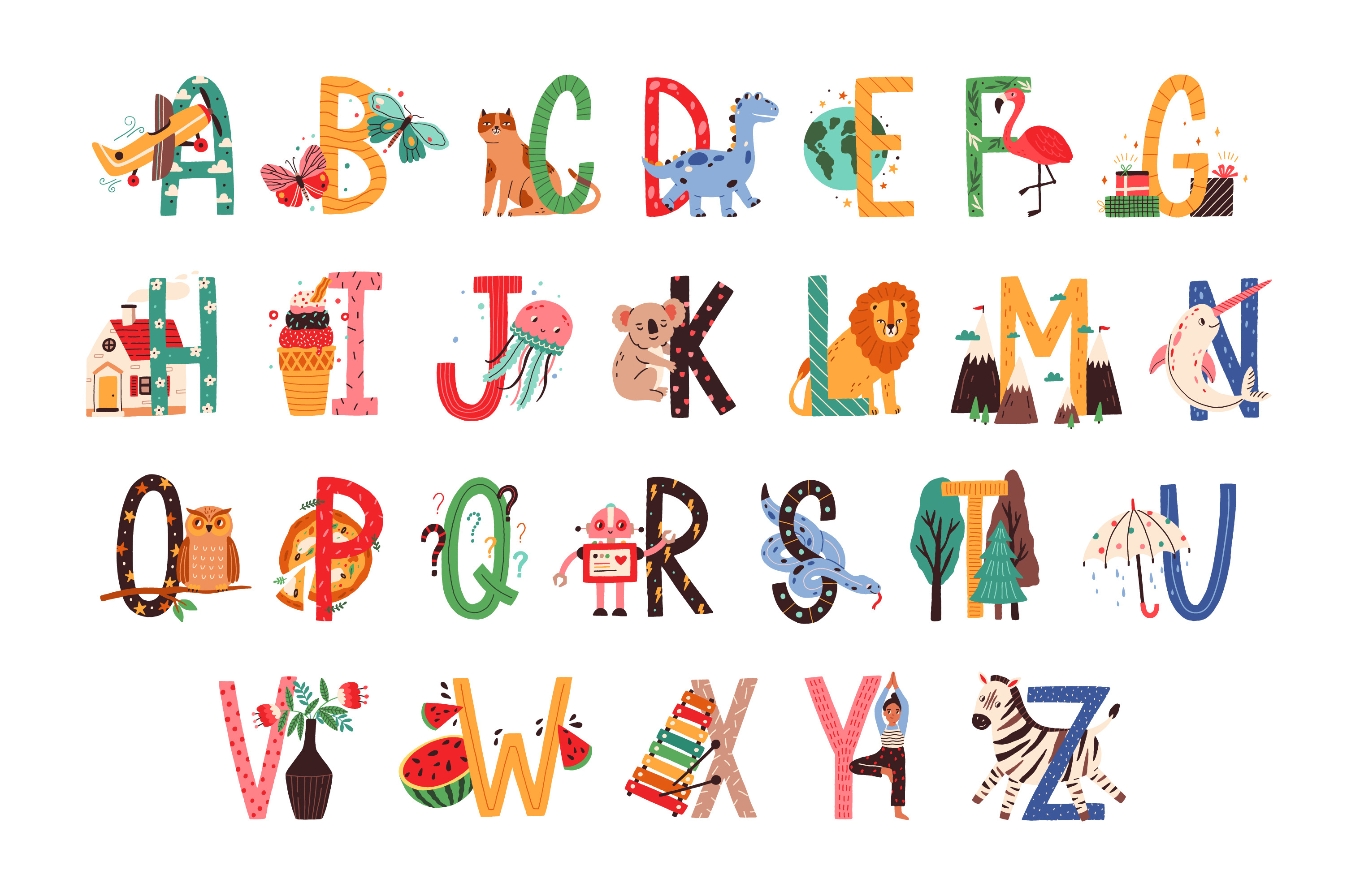 English alphabet with cute graphic, an Animal Illustration by Good Studio