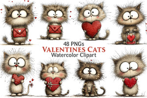 Whimsical Cats Valentine's Day Clipa, an Illustration by Pixels.Craft