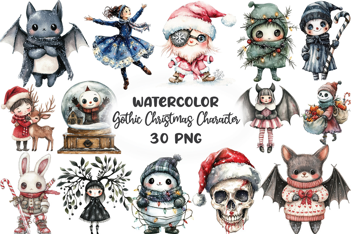 Cute Gothic Christmas Character Clip, an Illustration by CraftArtStudio (Photo 1 of 6)