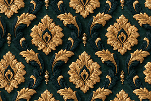 Seamless pattern golden baroque floral pattern with ornate damas, a Pattern Graphic by Studio ANNA