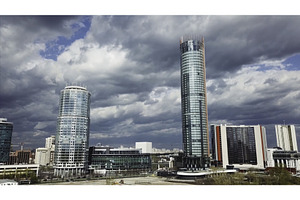 Building On Cloudy Day. Stock. View