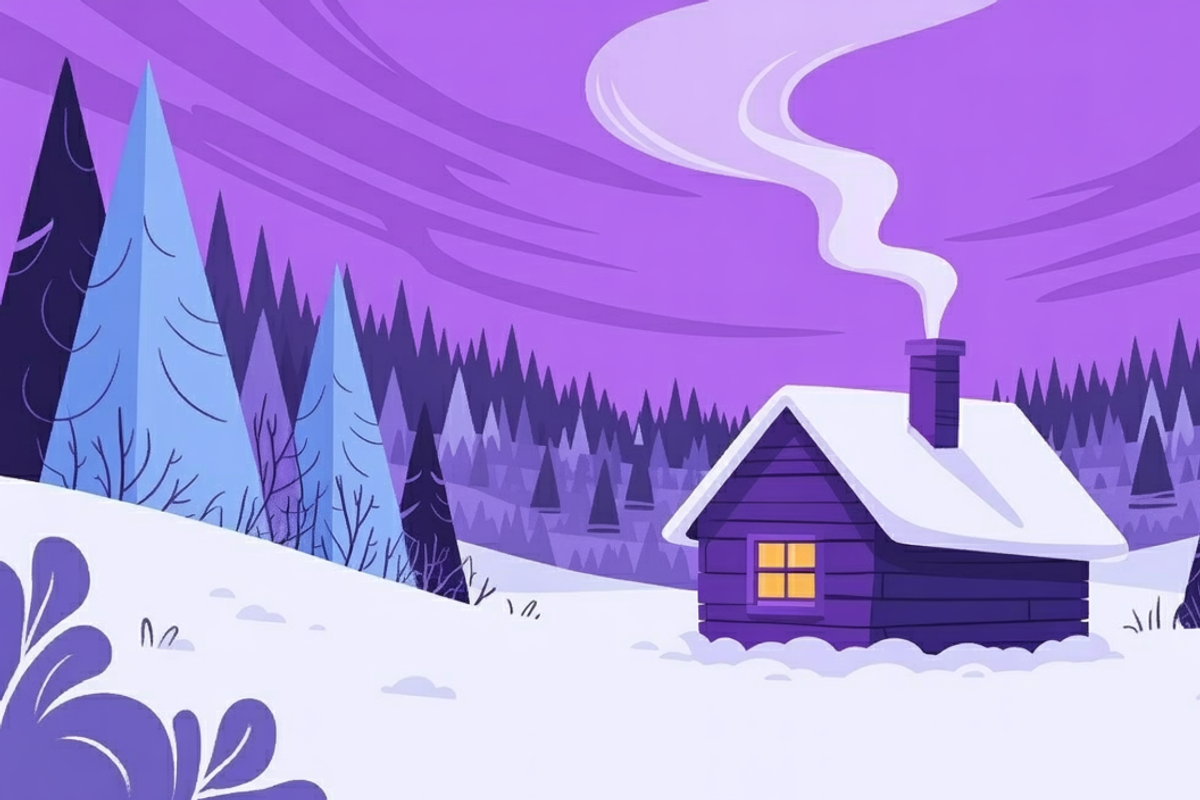 Comfortable Winter Cottage Outdoor, a Seasonal Illustration by Xinyan Studio (Photo 3 of 3)