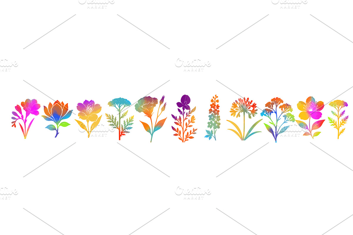 A set of colored flowers. Hand drawn, an Object Illustration by Nenahliadava Design
