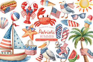 Watercolor 4th of July Clipart, a Seasonal Illustration by MockupWizard