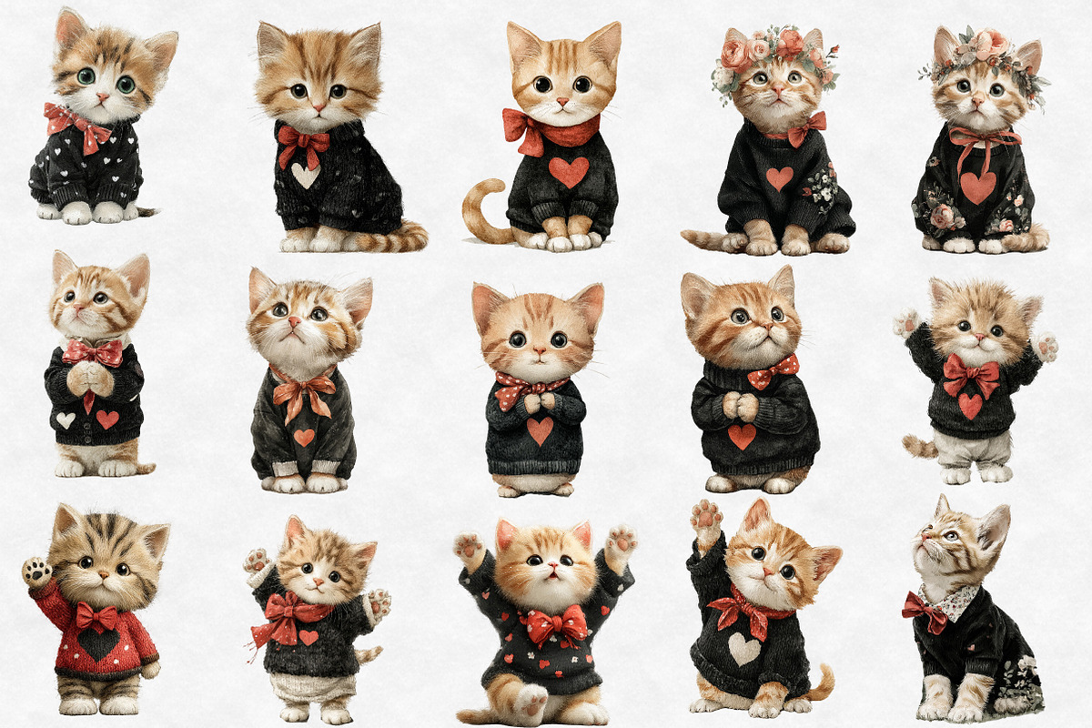 Watercolor Spring Cat Clipart, an Illustration by Designworld (Photo 2 of 4)