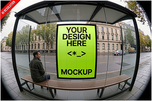 Bus Stop Billboard Fisheye Lens PSD, a Wearable Device Mockup by Bruno's Shop