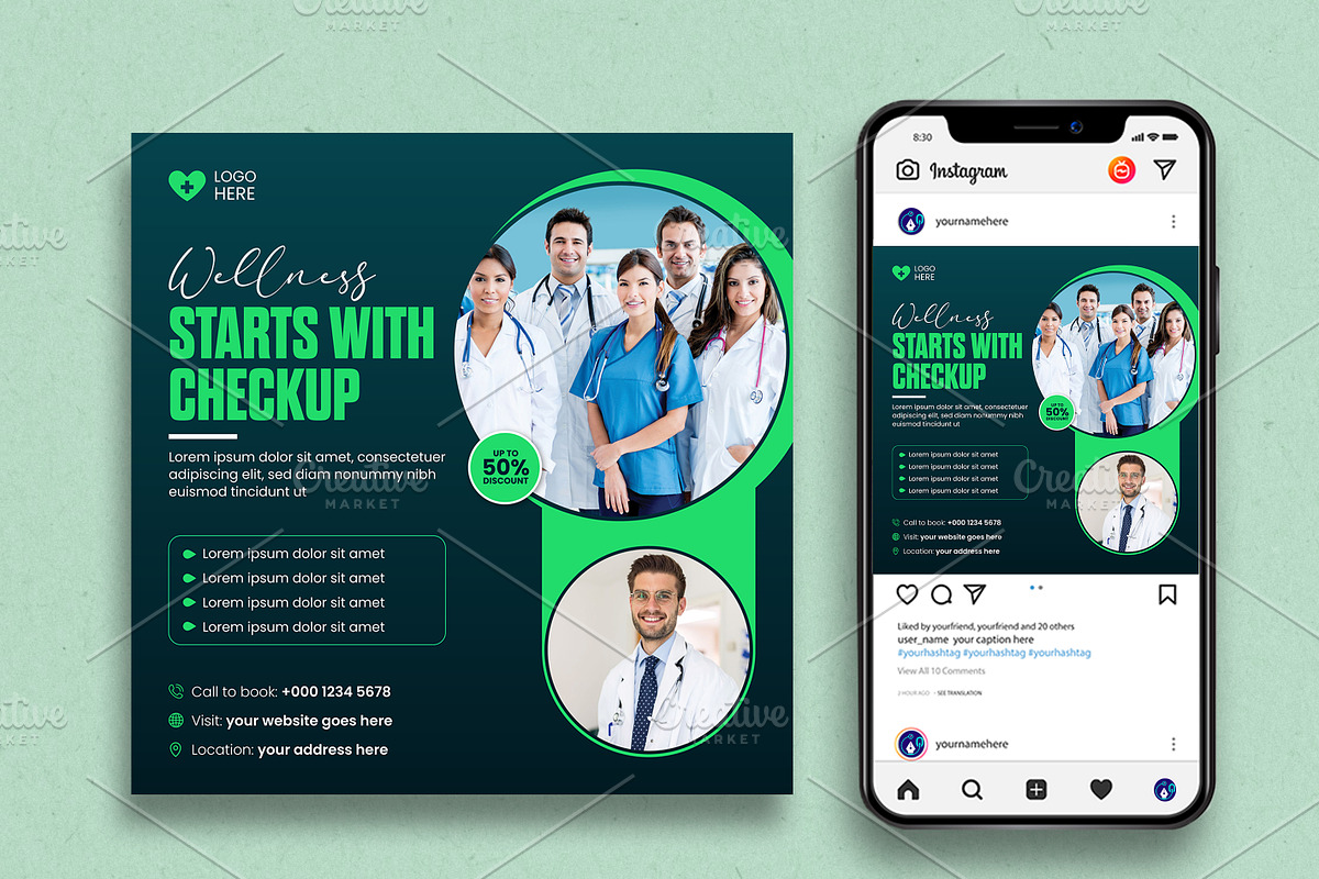 Healthcare social media template, a Social Media Template by vectorlnk (Photo 4 of 4)
