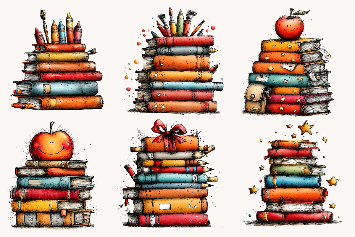Back to School Book Stack Clipart, a Seasonal Illustration by Designworld (Photo 5 of 8)