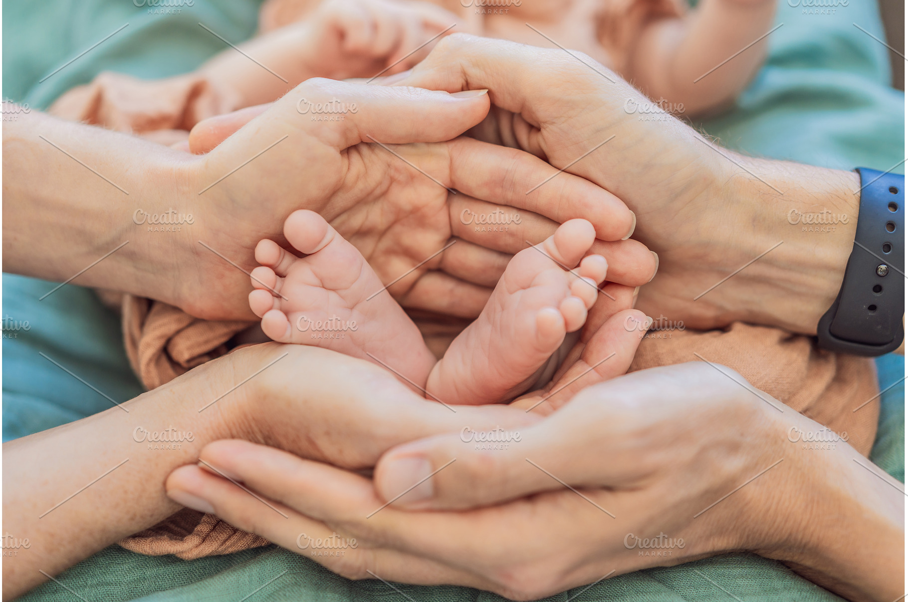 Newborn tiny feet surrounded by, a Person Photo by Elizaveta Galitskaya