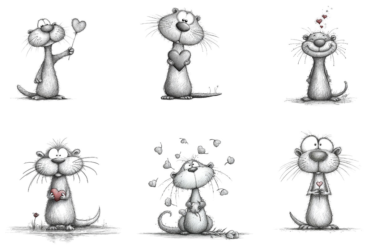 Valentine's Whimsical Otters Clipart, an Illustration by designcity5 (Photo 2 of 5)