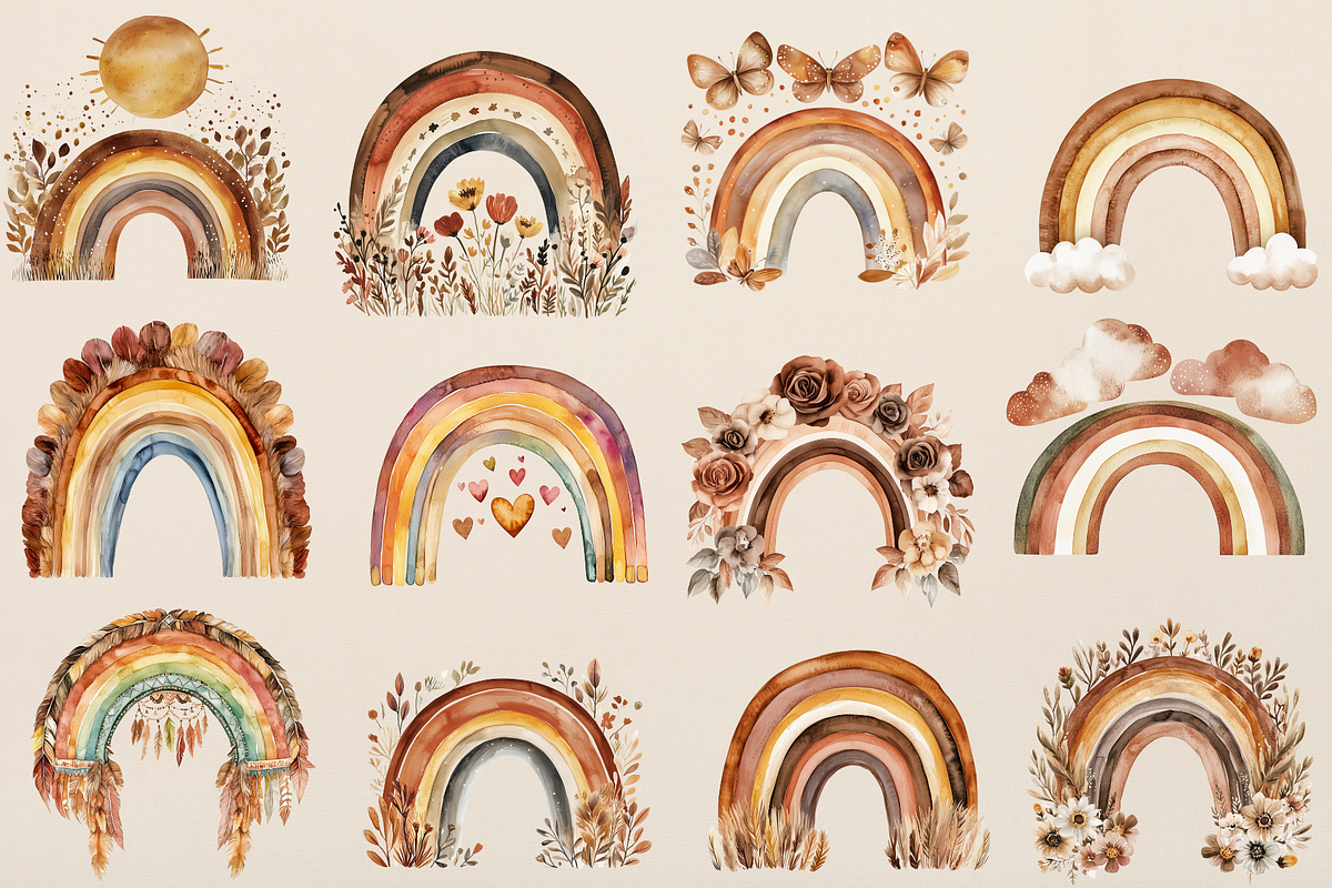 Boho Rainbow Clipart, an Illustration by NadiaTheronArt (Photo 3 of 4)