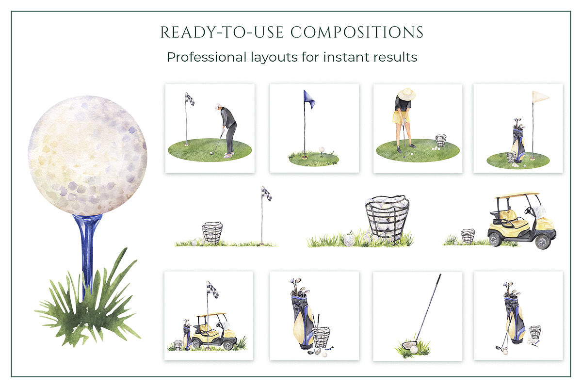 Golf Club Watercolor Collection, a Sport Illustration by WatercolorElena (Photo 5 of 13)