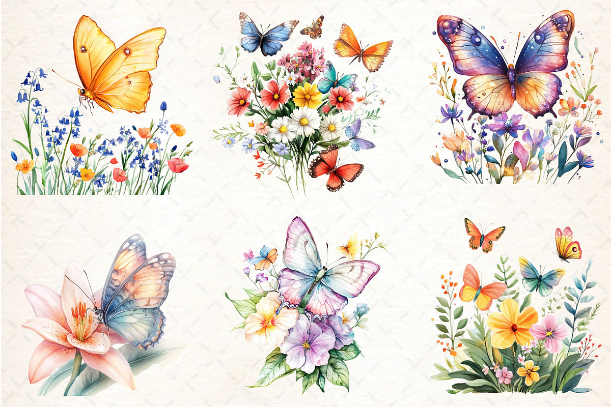Butterfly Flowers Sublimation Clipar, an Illustration by DreamCafeArt (Photo 3 of 6)