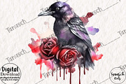 Watercolor Gothic Raven Clipart, an Animal Illustration by TanuschArts (Thumbnail 3 of 5)