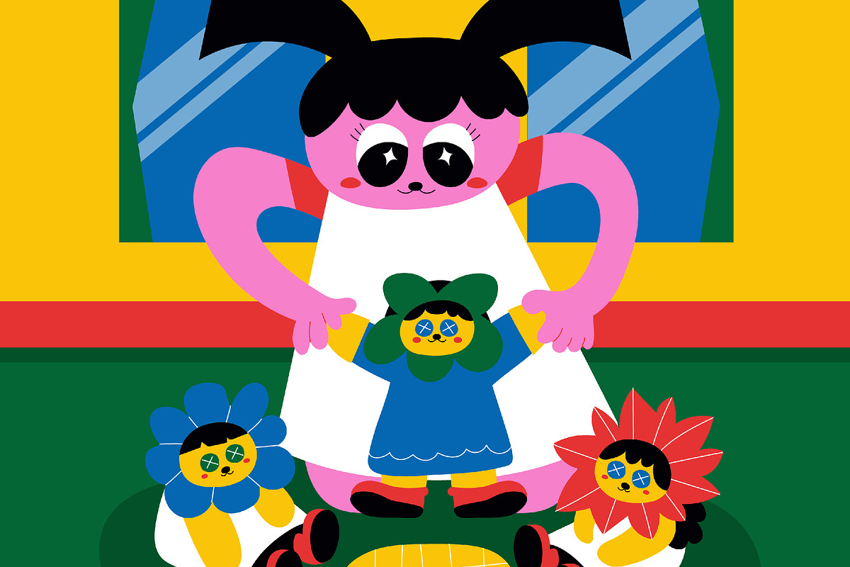Girl and Her Dolls Full Illustration, an Illustration by graphicook