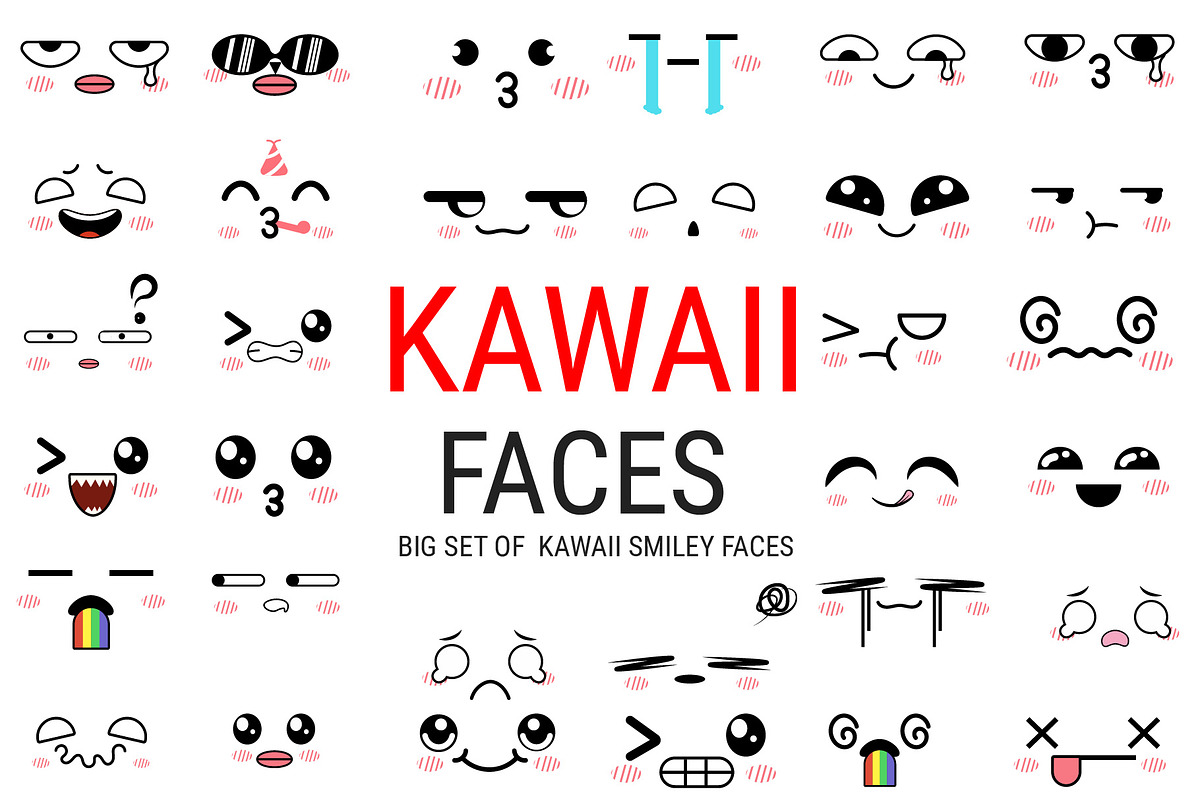 kawaii smiley face set. Cute vector, a Person Illustration by Icons (Photo 1 of 3)