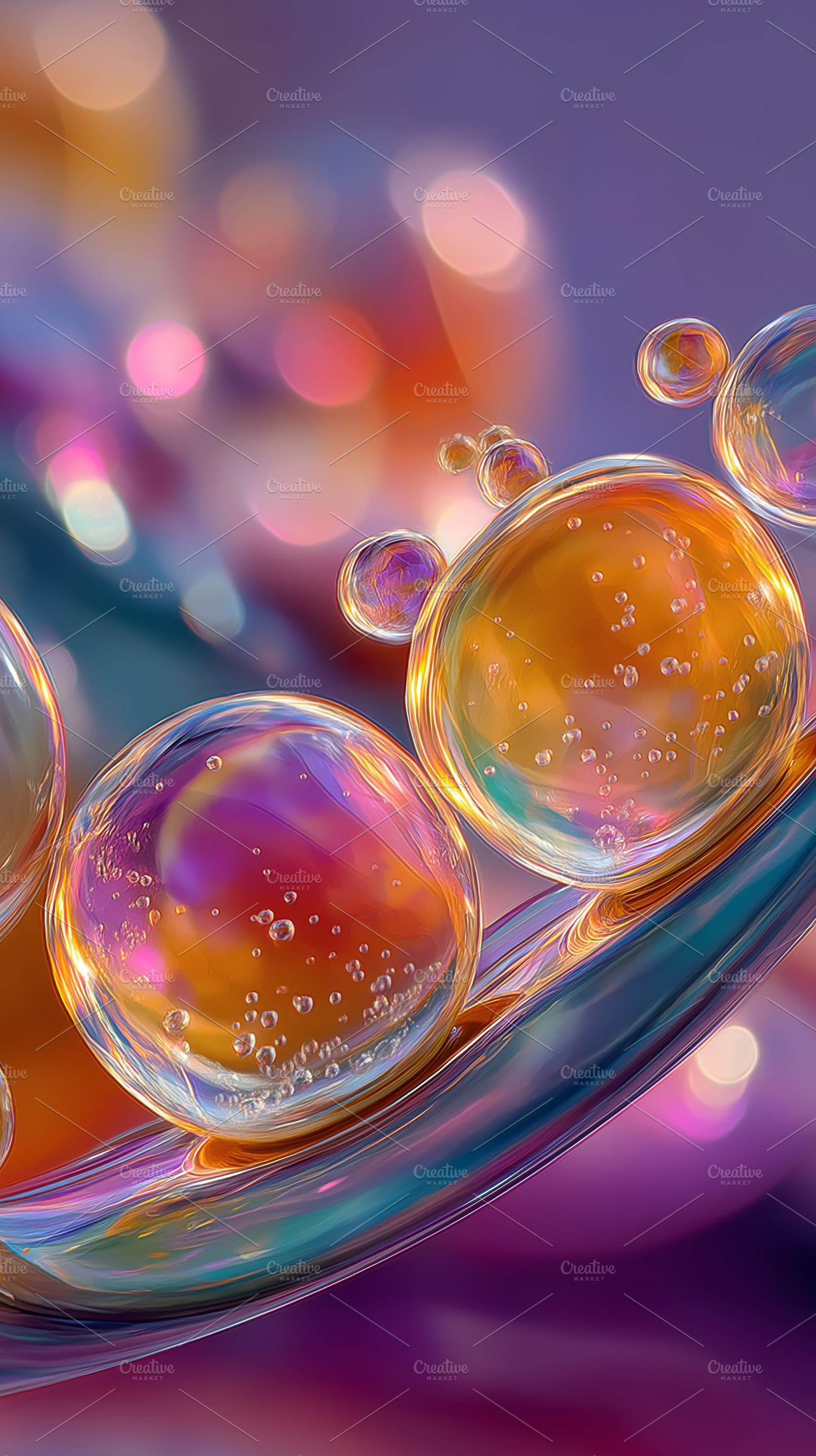 Colorful Oil Bubbles Floating in Abstract Liquid Background, an Abstract Photo by Ocean Digital Art