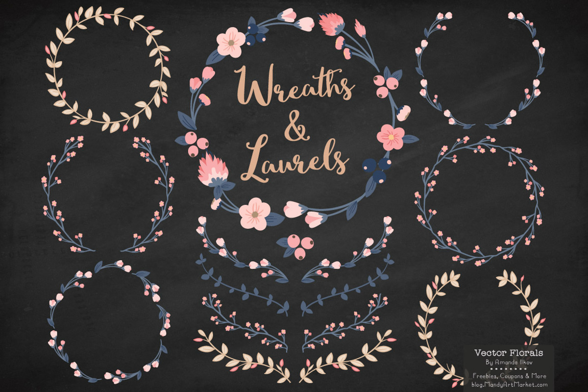 Navy & Blush Vector Flower Wreaths, an Illustration by Amanda Ilkov (Photo 2 of 3)