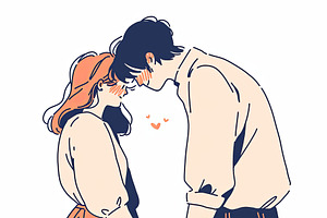 Illustration Of Young Couple Holding Hands With Affectionate Gaze