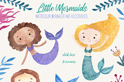 Watercolor Mermaids Clipart, an Animal Illustration by LeMagiqueBoutique (Thumbnail 2 of 6)