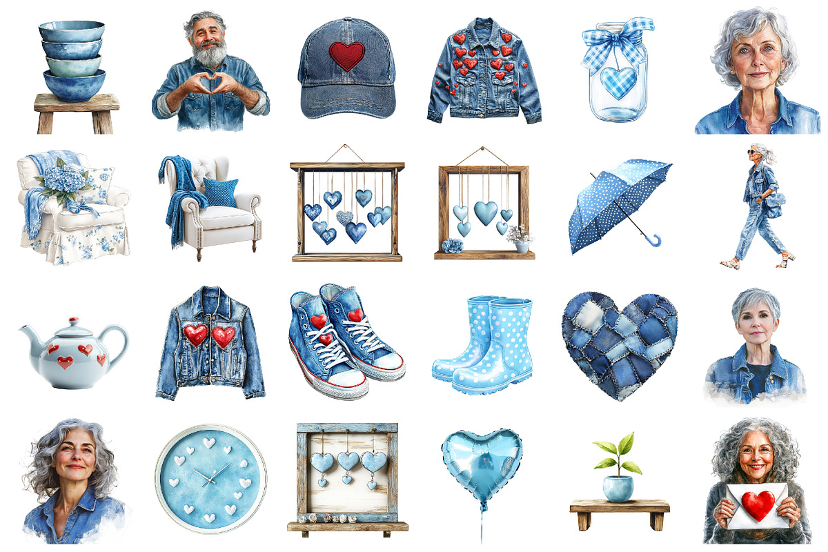 Black Mature Denim Love Clipart, a Seasonal Illustration by designcity5 (Photo 2 of 5)
