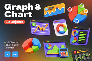 Graph and Chart 3D Icons, an Object 3D Model by Rakata Studio