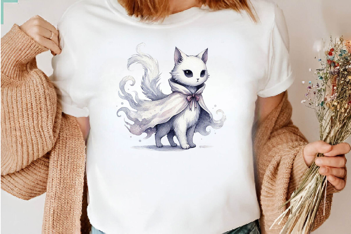 Watercolor Halloween Ghost Cat PNG, a Seasonal Illustration by CreationArt (Photo 6 of 7)