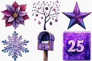 Watercolor Purple Christmas Clipart, an Illustration by Canvas Craft (Thumbnail 5 of 7)