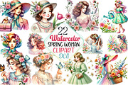 Vintage Spring Woman Clipart, an Illustration by DreamCafeArt (Thumbnail 1 of 5)