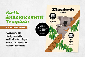 Koalas Birth Announcement Template