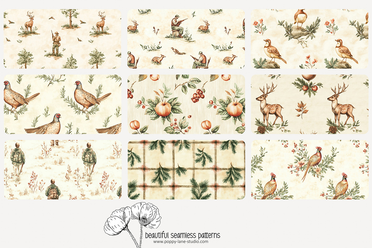 70 vintage hunting seamless pattern, a Pattern Graphic by Poppy Lane Studio (Photo 5 of 10)
