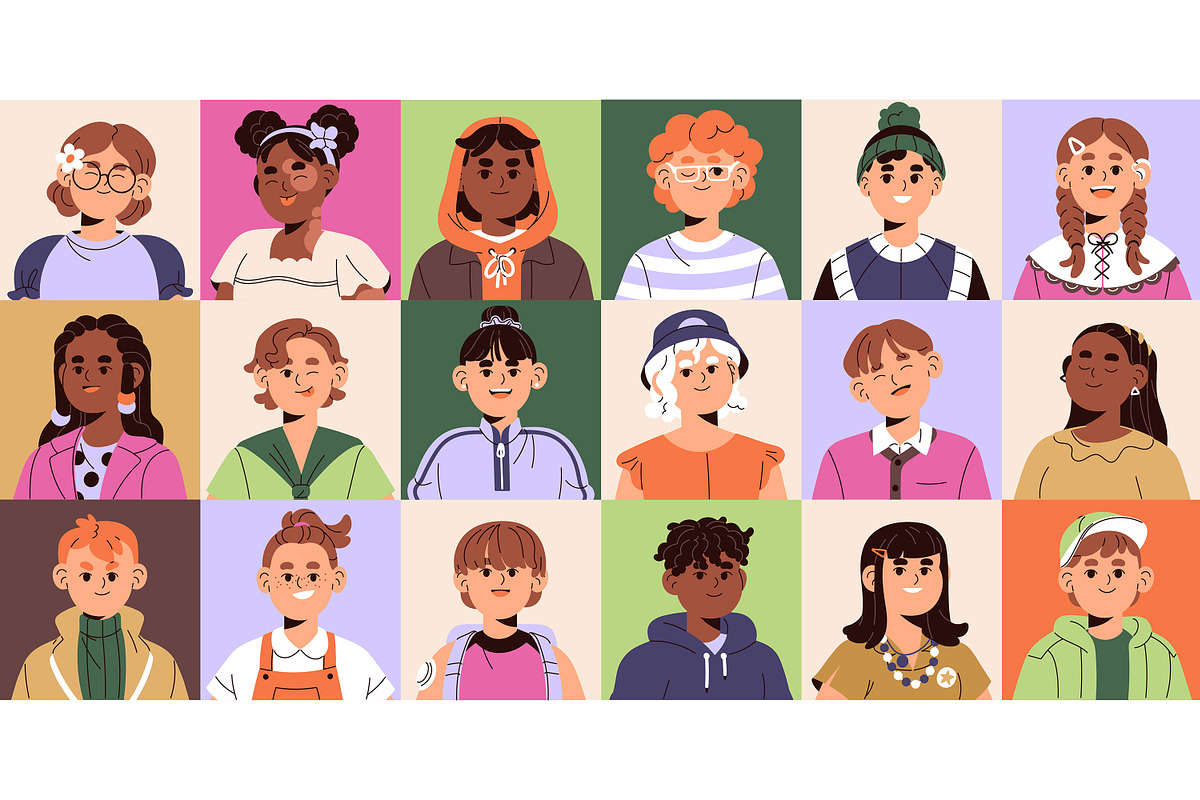 Happy children, cute kid avatars set, a Person Illustration by PaperTrident (Photo 1 of 2)