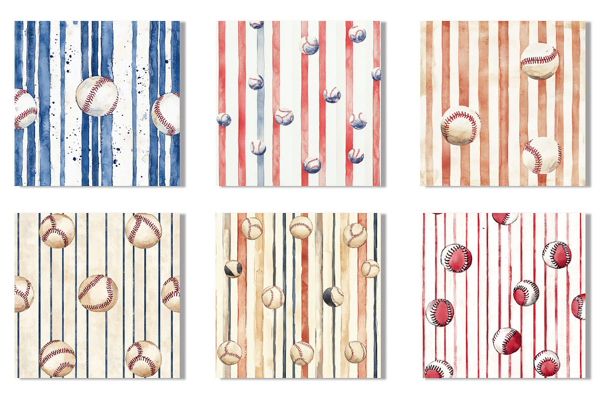 Baseball Digital Paper, an Illustration by SinaCreation (Photo 2 of 9)