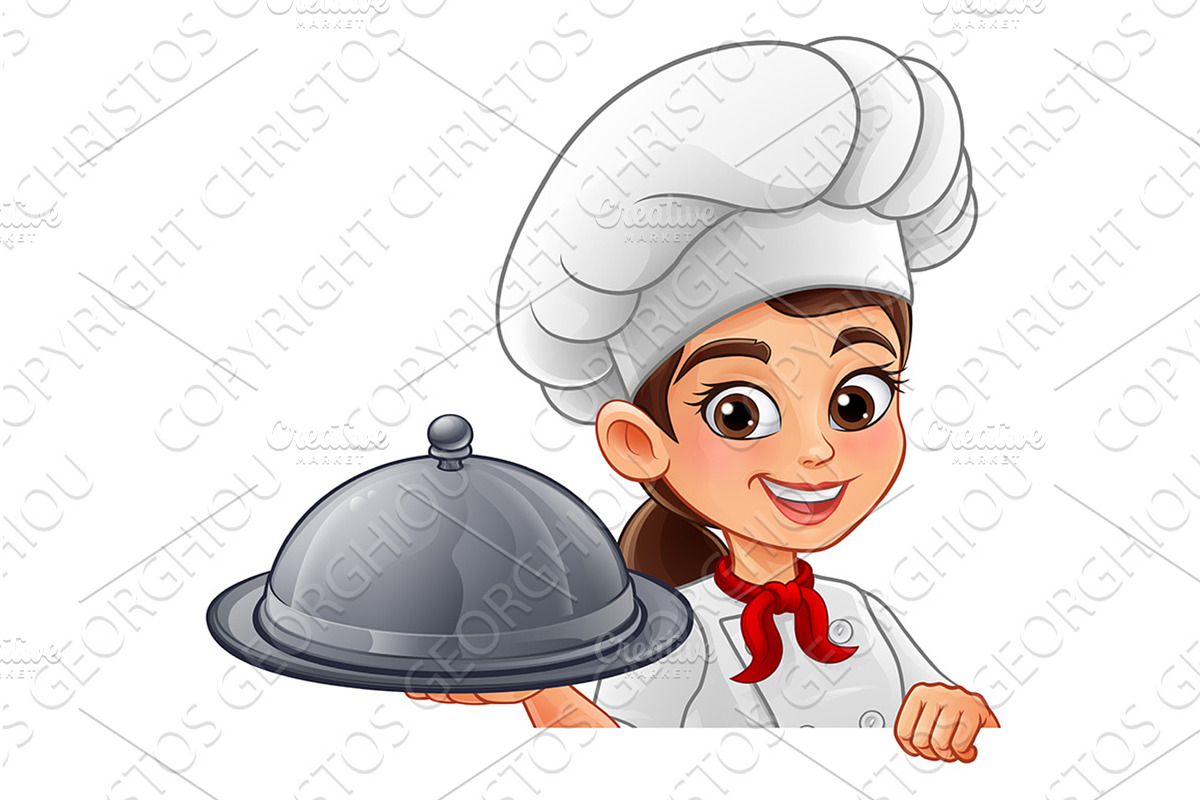 Woman Chef Female Holding Food Tray, a Food Illustration by Christos Georghiou