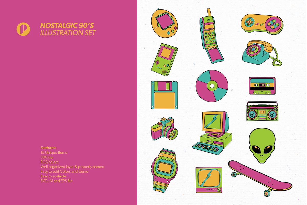 Greeny nostalgic 90's illustration, an Object Illustration by peterdraw (Photo 5 of 6)