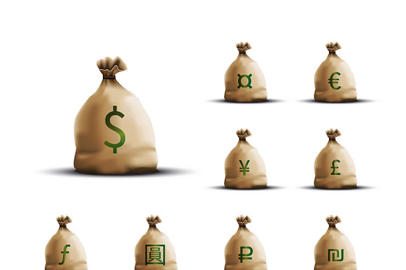 Realistic Bags Of Money With Signs