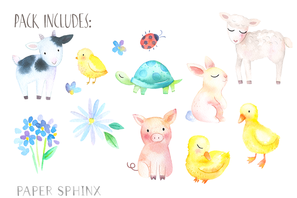 Cute Baby Animals Watercolor Pack, an Animal Illustration by PaperSphinx