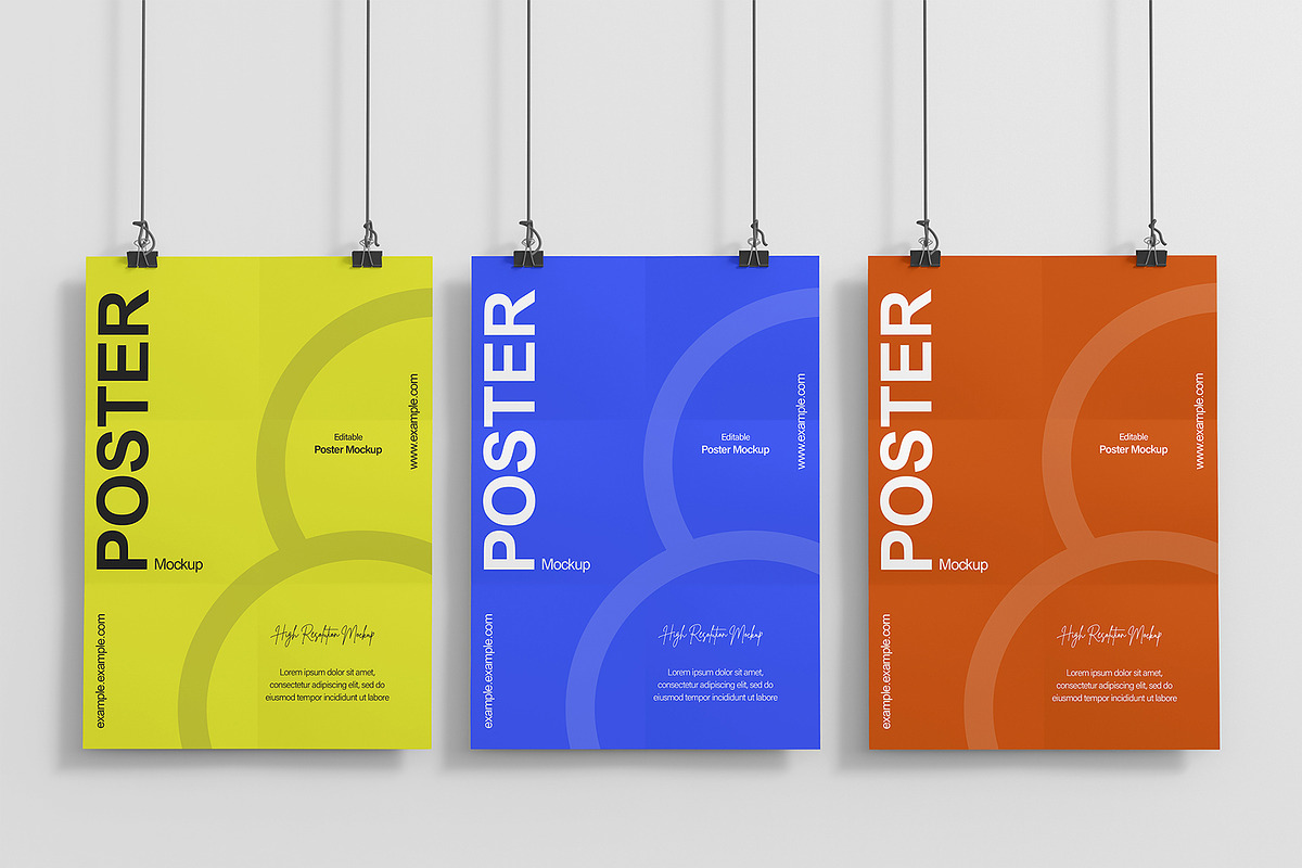 Three Hanging Poster Mockup, a Product Mockup by graphypix (Photo 1 of 4)