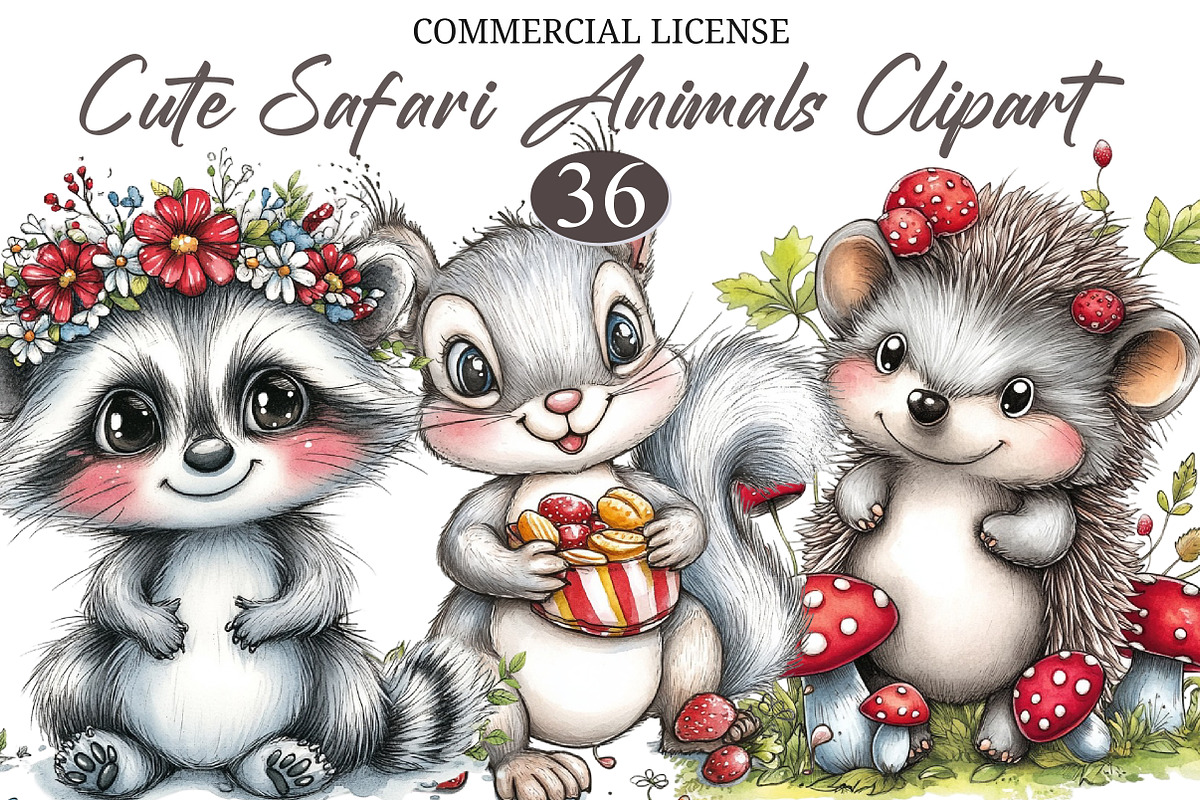 Cute Safari Animals Clipart, an Illustration by designcity5 (Photo 1 of 5)