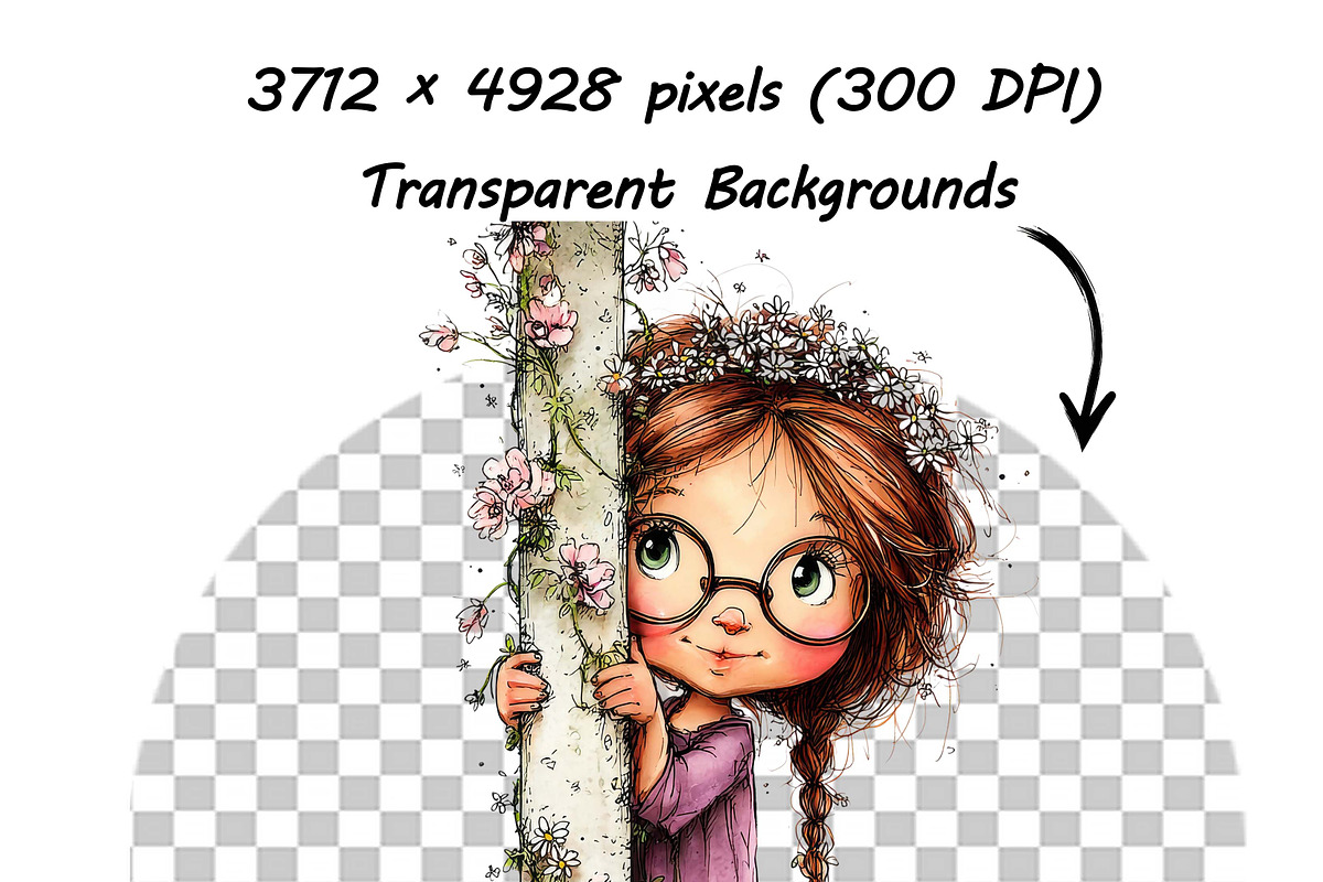 Whimsical Peeking Girl Clipart, an Illustration by one-touch (Photo 11 of 12)