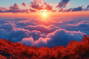 Breathtaking sunset over a sea of cl, a Photo by Tanuart