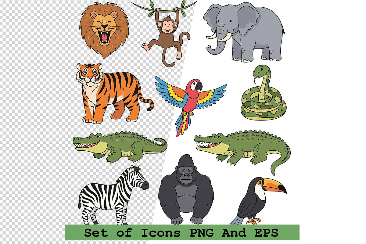 Set of jungle icons in hand drawn, an Icon by one-touch